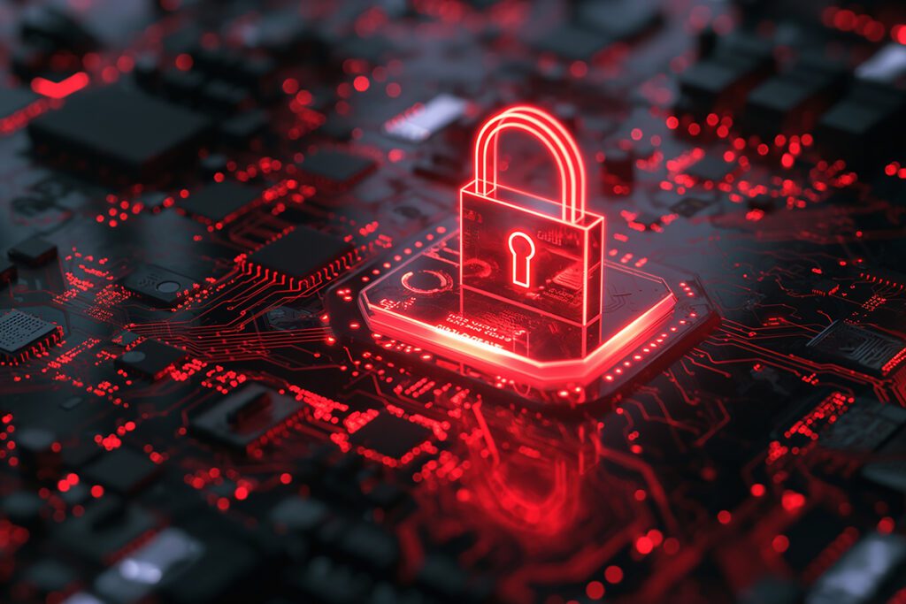 Glowing Padlock Icon on Circuit Board Illustrates Cybersecurity and Data Protection