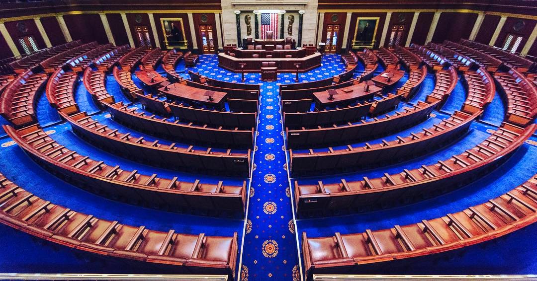 Aerial interior view of the United States House of Representatives chamber